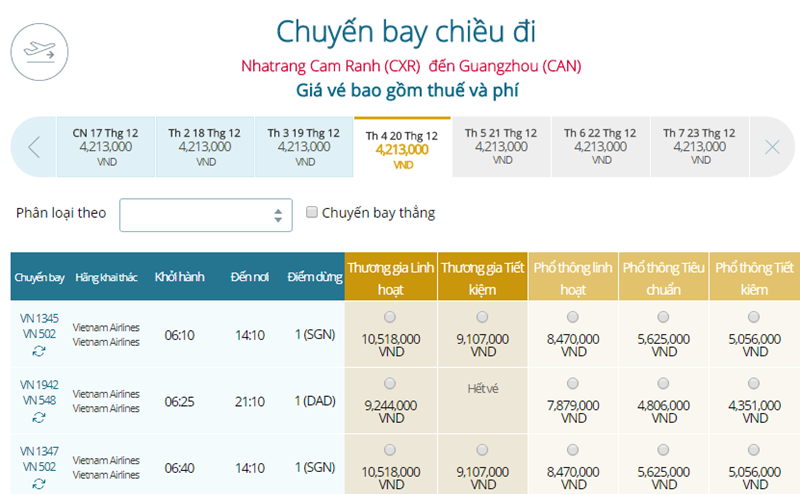 Giá vé máy bay từ Nha Trang đi Quảng Châu