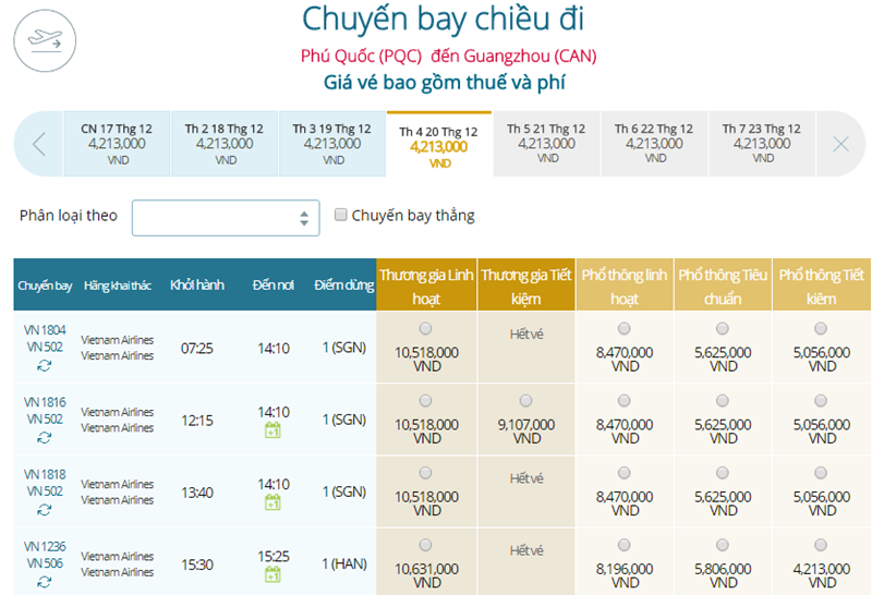 Giá vé máy bay từ Phú Quốc đi Quảng Châu