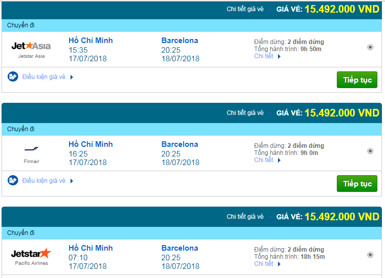 Giá vé máy bay đi Tây Ban Nha