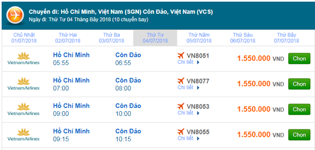 Vé máy bay Vietnam Airlines TPHCM đi Côn Đảo