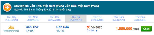 Vé máy bay Vietnam Airlines Cần Thơ đi Côn Đảo