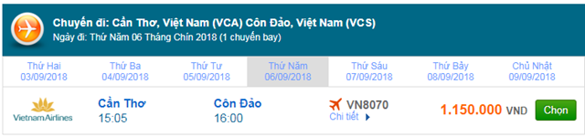 Vé máy bay Vietnam Airlines Cần Thơ đi Côn Đảo