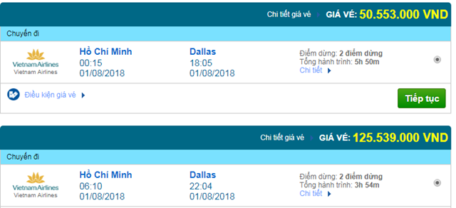 Vé máy bay Vietnam Airlines đi Dallas, Mỹ