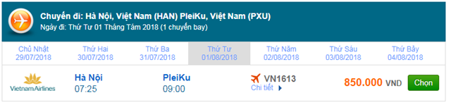 Vé máy bay Vietnam Airlines đi Pleiku