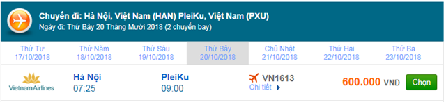 Vé máy bay Vietnam Airlines đi Pleiku