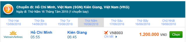 Vé máy bay Vietnam AIrlines Sài Gòn đi Rạch Giá