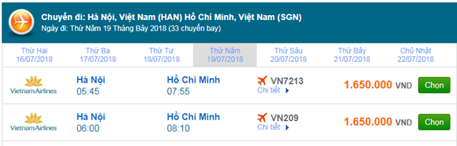 Vé máy bay Hà Nội đi Sài Gòn