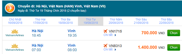 Vé máy bay Vietnam Airlines đi Vinh 