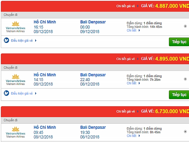 Giá vé máy bay đi Bali, Indonesia hãng Vietnam Airlines
