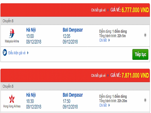 Giá vé máy bay đi Bali, Indonesia của các hãng hàng không quốc tế