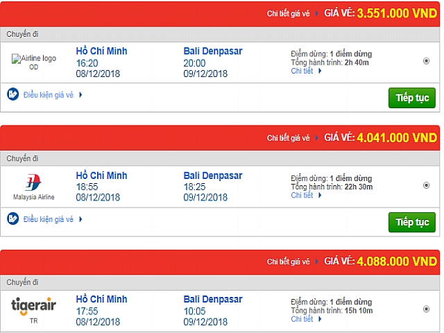 Giá vé máy bay đi Bali, Indonesia của các hãng hàng không quốc tế