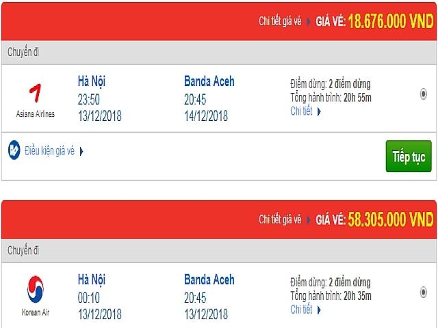 Giá vé máy bay Hà Nội đi Banda Aceh, Indonesia mới nhất