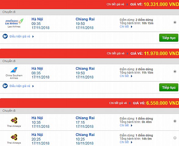 Giá vé máy bay từ Hà Nội đi Chiang Rai, Thái Lan mới nhất