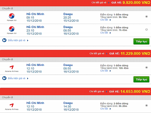 Giá vé máy bay TPHCM đi Daegu, Hàn Quốc mới nhất