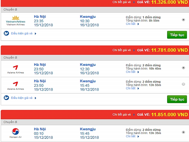 Giá vé máy bay Hà Nội đi Gwangju, Hàn Quốc mới nhất