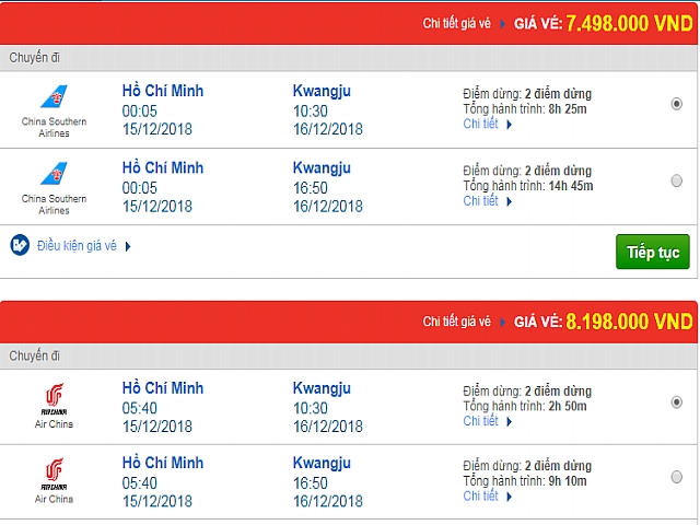 Giá vé máy bay TPHCM đi Gwangju, Hàn Quốc mới nhất