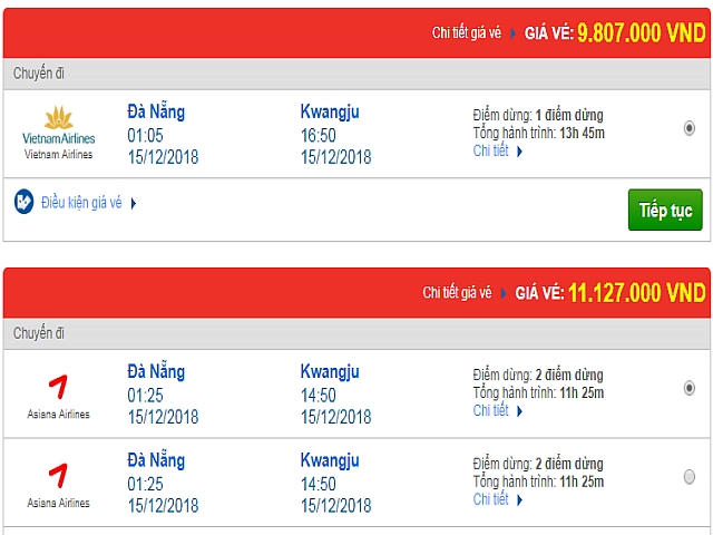 Giá vé máy bay Đà Nẵng đi Gwangju, Hàn Quốc mới nhất