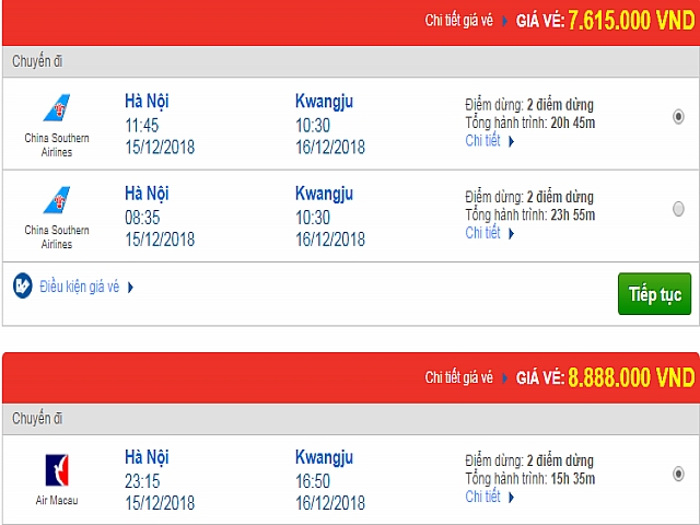 Giá vé máy bay Hà Nội đi Gwangju, Hàn Quốc mới nhất