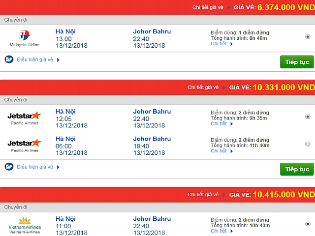 Thông tin vé máy bay Hà Nội đi Johor Bahru, Malaysia mới nhất