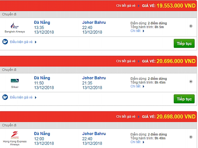 Thông tin vé máy bay Đà Nẵng đi Johor Bahru, Malaysia mới nhất