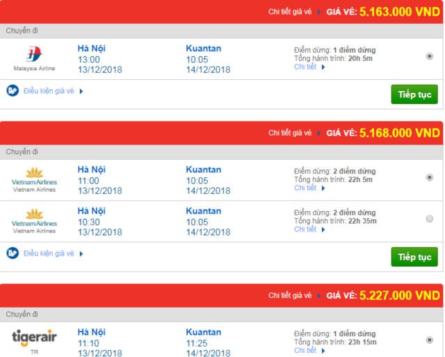 Giá vé máy bay Hà Nội đi Kuantan, Malaysia mới nhất