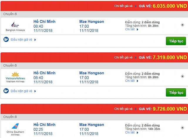 Giá vé máy bay TPHCM đi Mae Hong Son, Myanmar mới nhất