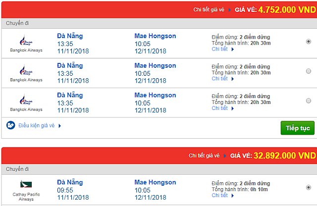 Giá vé máy bay Đà Nẵng đi Mae Hong Son, Myanmar mới nhất