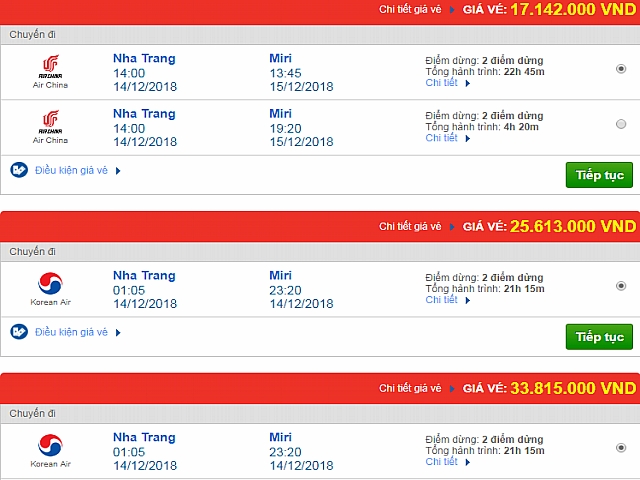 Giá vé máy bay Nha Trang đi Miri, Malaysia mới nhất