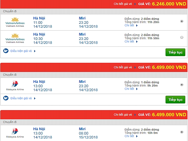 Giá vé máy bay Hà Nội đi Miri, Malaysia mới nhất