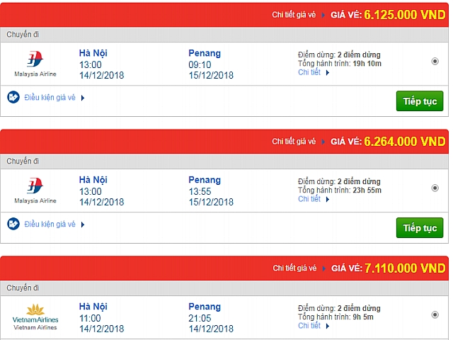 Giá vé máy bay Hà Nội đi Penang, Malaysia mới nhất
