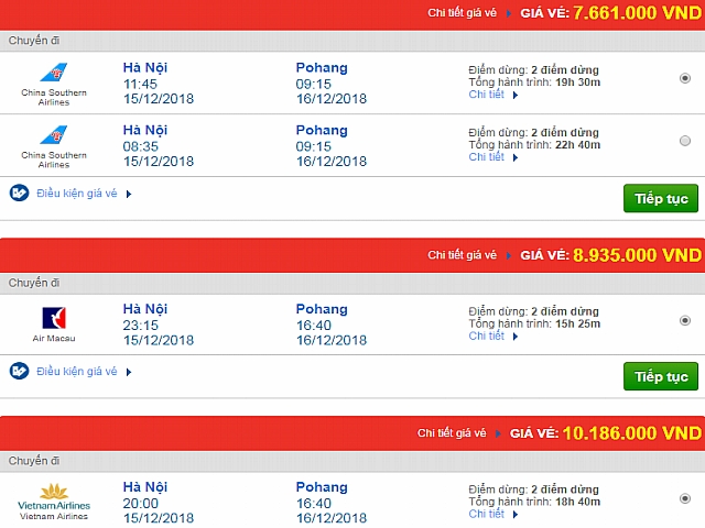 Giá vé máy bay Hà Nội đi Pohang, Hàn Quốc mới nhất