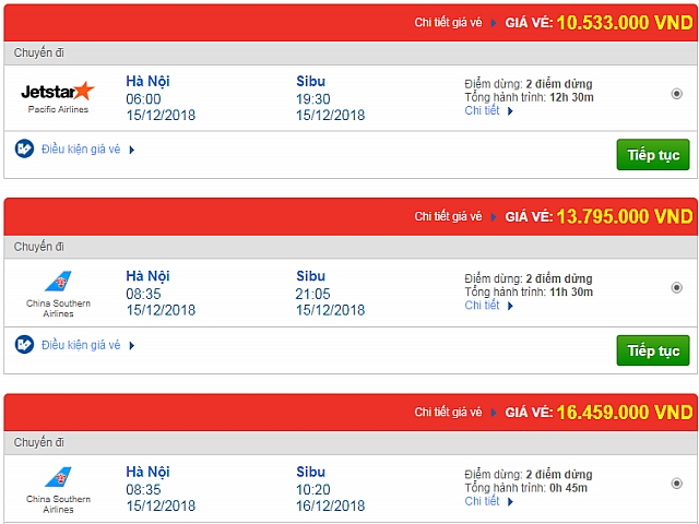 Giá vé máy bay đi Sibu, Malaysia hãng hàng không khác