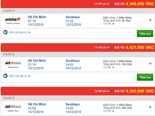 Giá vé máy bay đi Surabaya, Indonesia hãng quốc tế khác
