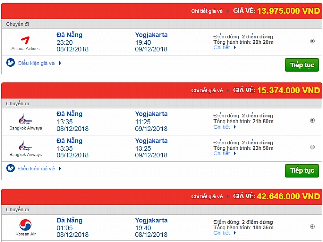 Giá vé máy bay Đà Nẵng đi Yogyakarta, Indonesia mới nhất
