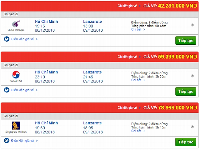 Giá vé máy bay TPHCM đi Arrecife, Tây Ban Nha mới nhất