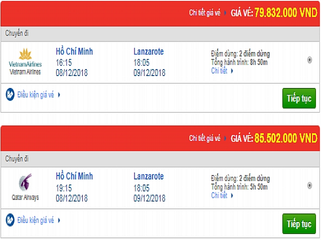 Giá vé máy bay TPHCM đi Arrecife, Tây Ban Nha mới nhất