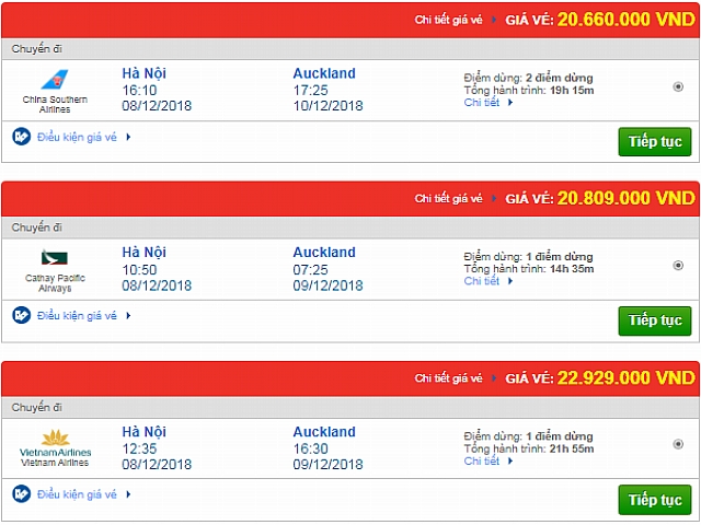 Giá vé máy bay Hà Nội đi Auckland, New Zealand mới nhất