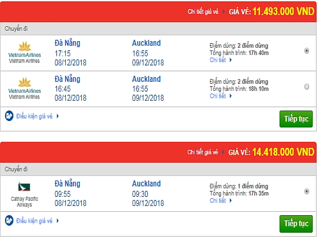 Giá vé máy bay Đà Nẵng đi Auckland, New Zealand mới nhất