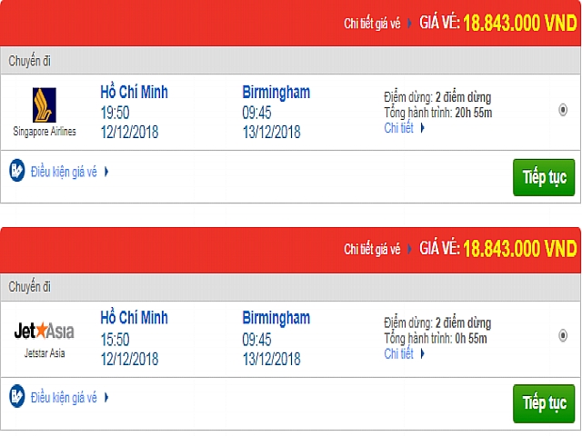 Giá vé máy bay đi Birmingham, Anh các hãng quốc tế khác