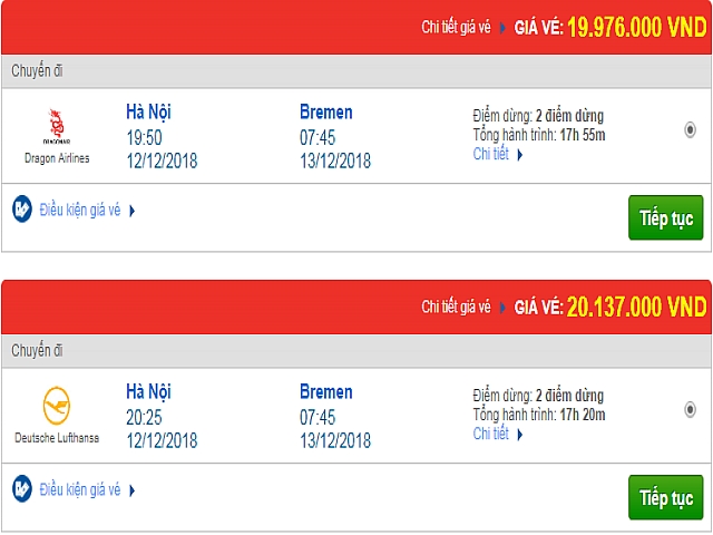 Giá vé máy bay từ Hà Nội đi Bremen, Đức mới nhất