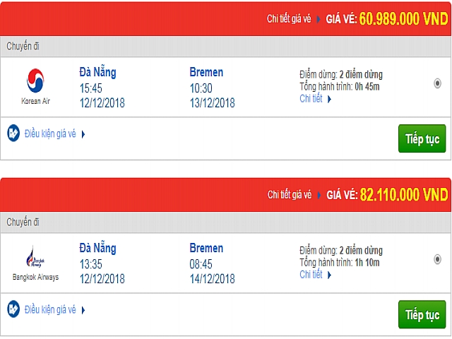 Giá vé máy bay từ Đà Nẵng đi Bremen, Đức mới nhất
