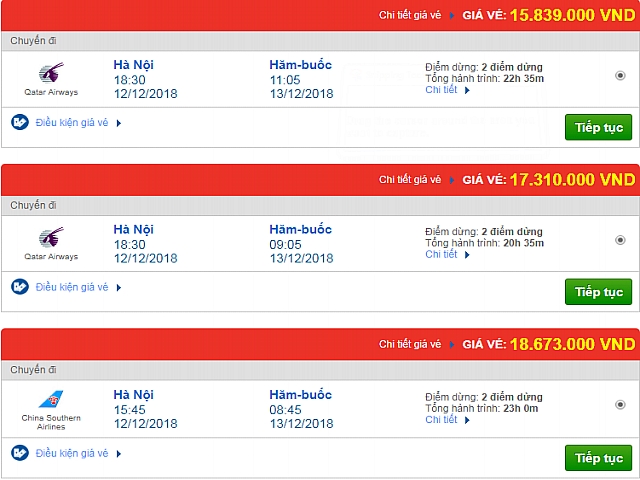 Giá vé máy bay đi Hamburg, Đức các hãng hàng không khác