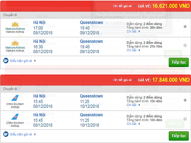 Giá vé máy bay Hà Nội đi Queenstown, New Zeland mới nhất